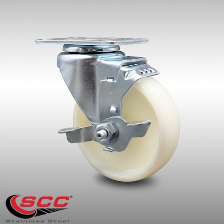 Service Caster 4 Inch SS Nylon Wheel Swivel Top Plate Caster with Brake SCC-SS20S414-NYS-TLB